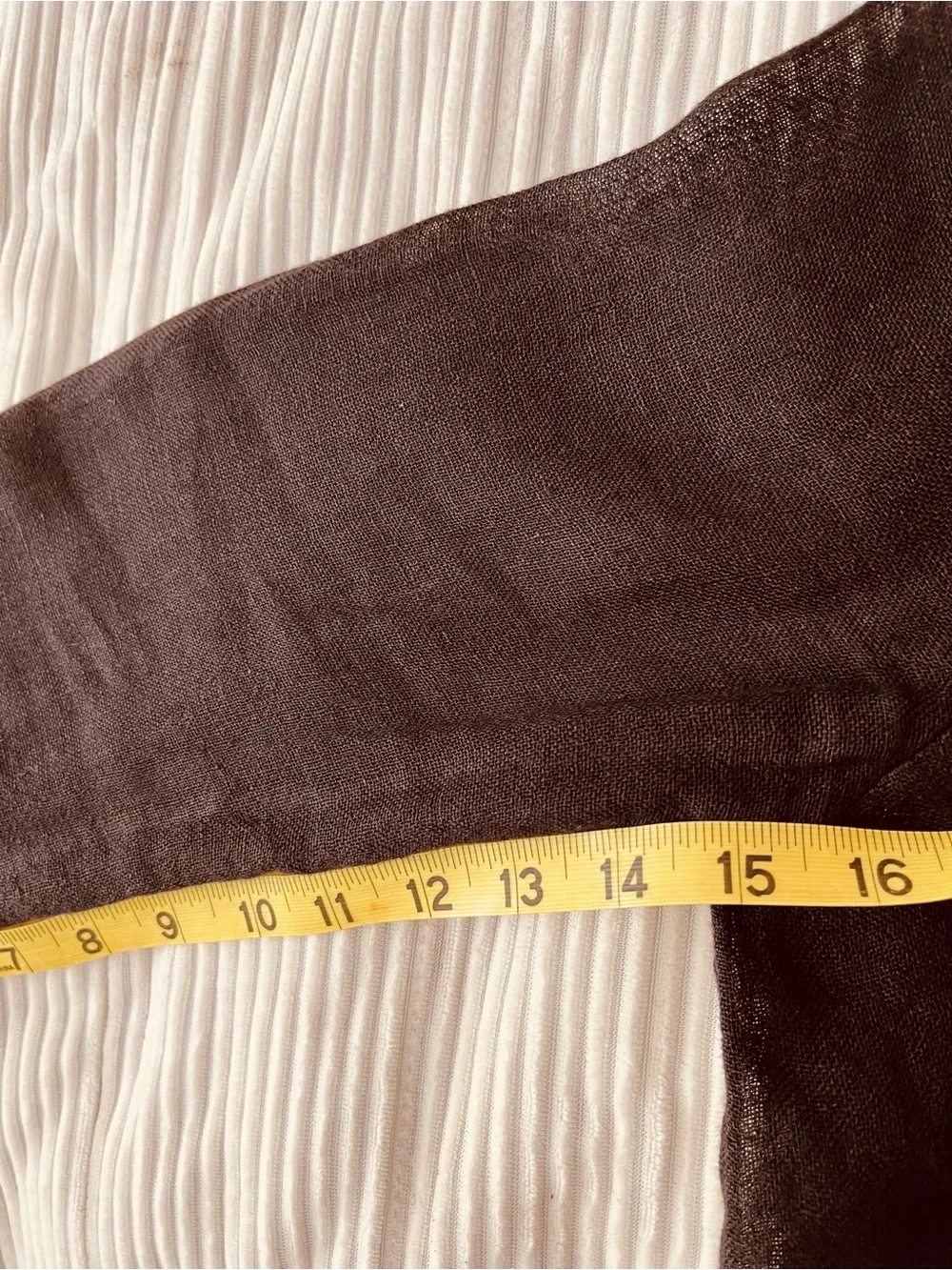 Eileen Fisher Sheer Linen Button -Front Black/Brown Blouse. - Picture 13 of 14